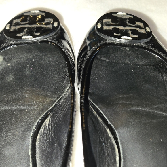Tory Burch Minnie Ballet Flat Patent Black Leather Shoes Logo Size 8M - Picture 8 of 16